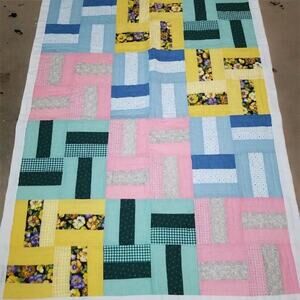 Patchwork‎ Colorful Handstitched 37.5" x 28.5" Baby Toddler Lap Quilt Blanket